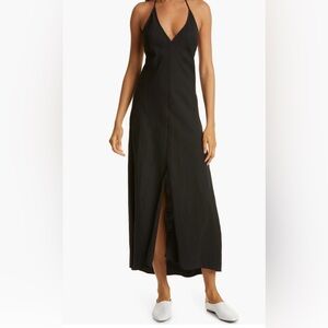 Frame Denim Black Maxi Dress with Subtle A-Line Silhouette lace up backless